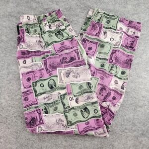 Hot Lava Mens Medium Purple Green Money Print All Over Graphic Pants Streetwear
